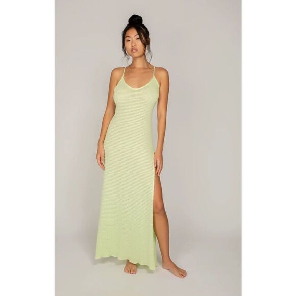 Peixoto Womens Women's L High Slit Cover Up Maxi Dress Citron Green Texture Knit - Picture 13 of 13